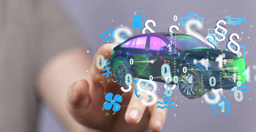 Ein virtuelles Auto schwebt über einer Handfläche